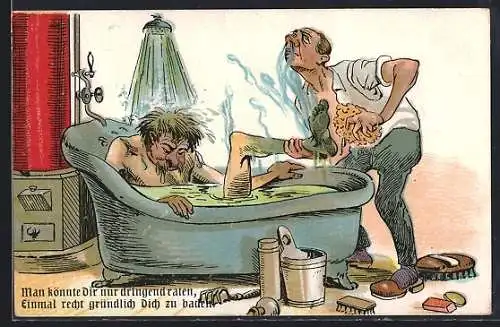 AK Mann badet einen stark riechenden anderen