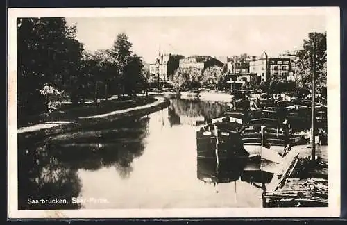 AK Saarbrücken, Ortsansicht mit Saar-Partie