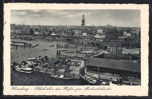 AK Hamburg-Neustadt, Blick über den Hafen zur Michaeliskirche