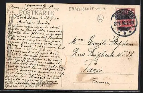 AK Ehrenbreitstein, Dampfer vor der Festung