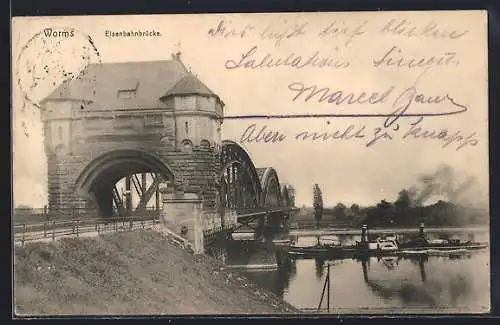 AK Worms, Blick auf die Eisenbahnbrücke