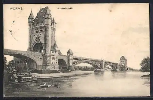 AK Worms, Strassenbrücke mit Flusspartie
