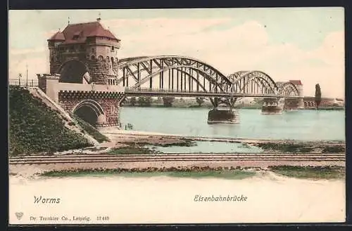 AK Worms, Blick auf die Eisenbahnbrücke