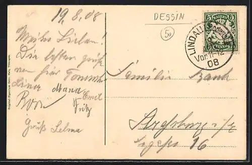 AK Lindau, Hafenansicht mit Leuchtturm und Löwe