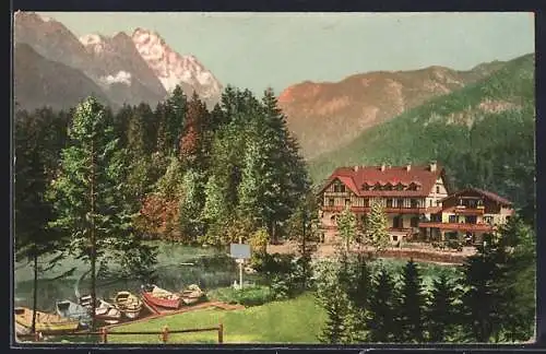 AK Grainau, Badersee mit Zugspitze
