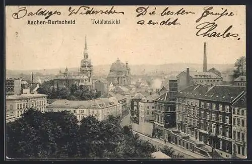 AK Aachen-Burtscheid, Teilansicht mit Blick zur Kirche