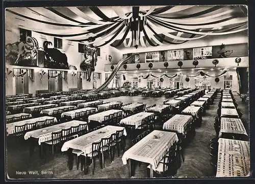 AK Berlin-Neukölln, Gaststätte Neue Welt, Inh. K. H. Kuhnert, Hasenheide 108 - 114, Innenansicht