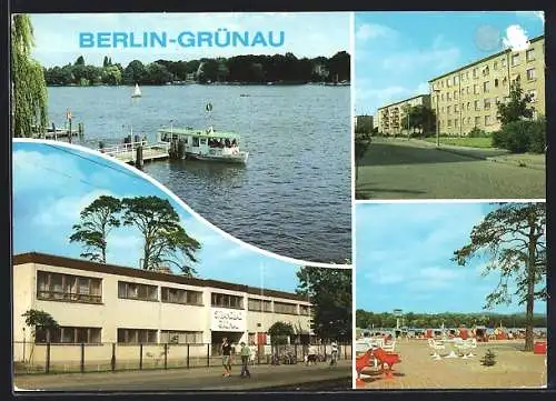 AK Berlin-Grünau, Anlegestelle der Fähre, Strandbad Grünau, Neubauten Friedrich-Wolf-Strass