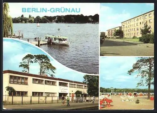AK Berlin-Grünau, Anlegestelle der Fähre, Strandbad Grünau, Neubauten Friedrich-Wolf-Strass