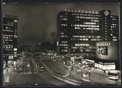 AK Berlin-Charlottenburg, Hardenbergstrasse und Bahnhof Zoo, Zoo Palast, Strassenbahnen