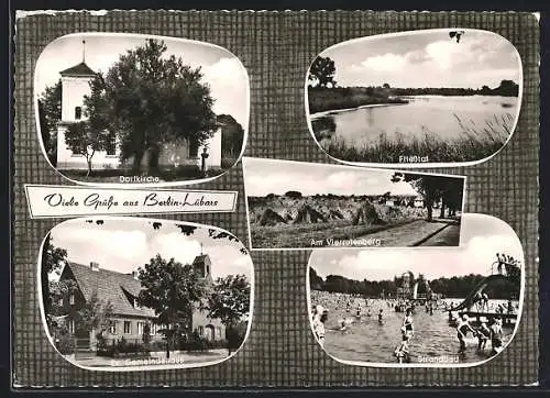 AK Berlin-Lübars, Dorfkirche, Strandbad, Am Vierrutenberg