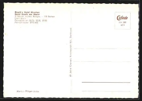 AK Lörrach, Hotel Binoth am Markt, Binoth`s Hotel Hirschen, Innenansicht