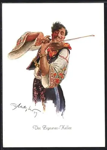 AK Wien, Der Zigeunerkeller, Zigeuner spielt auf der Geige