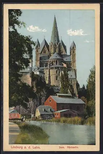 AK Limburg a. d. Lahn, Rückseite des Doms mit Flusspartie