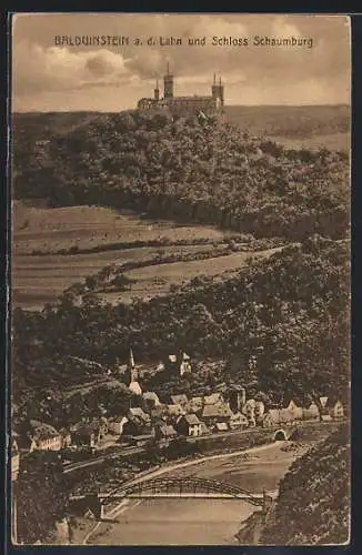 AK Balduinstein a. d. Lahn, Ortsansicht mit Schloss Schaumburg