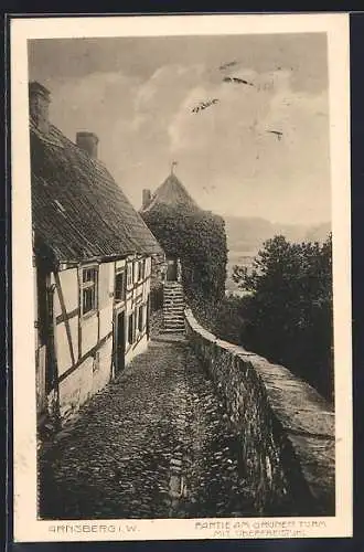 AK Arnsberg i. W., Partie am Grünen Turm mit Oberfreistuhl