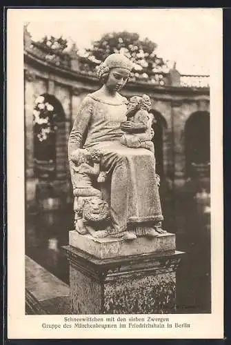 AK Berlin-Friedrichshain, Märchenbrunnen, Figur Schneewittchen mit den sieben Zwergen