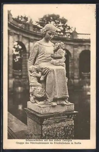 AK Berlin-Friedrichshain, Märchenbrunnen, Figur Schneewittchen mit den sieben Zwergen