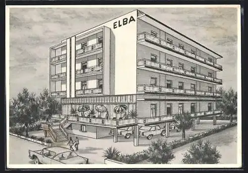 Künstler-AK Rivazzurra di Rimini, Pensione Elba, Viale Brindisi 17, Gestione E. Vanzolini, G. Crescentini