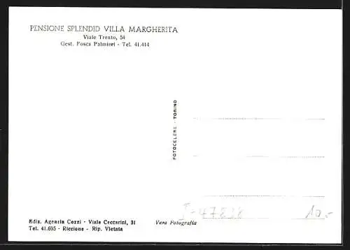 AK Riccione, Pensione Splendid, Villa Magherita, Viale Trento 54, Gest. Fosca Palmieri