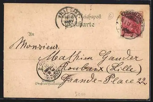 Lithographie Köln, Panorama vom Wasser aus