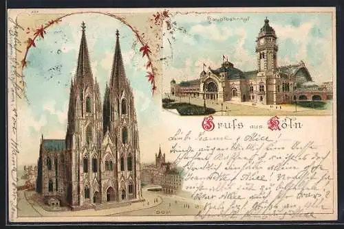 Lithographie Köln, Der Kölner Dom, Hauptbahnhof