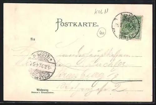 Lithographie Köln, Totalansicht, Abtei Laach und Godesberg