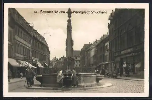 AK Saarbrücken-St. Johann, Marktplatz mit Geschäften