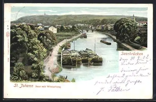 AK Saarbrücken-St. Johann, Saar mit Winterberg