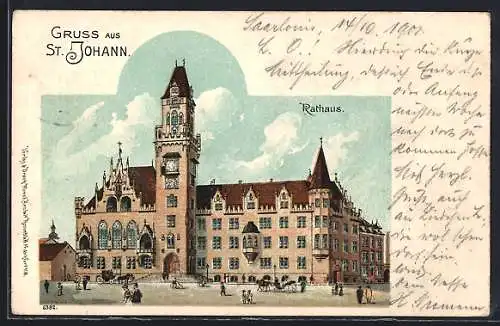 Lithographie St. Johann / Saar, Rathaus