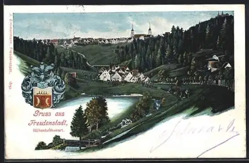 AK Freudenstadt, Teilansicht mit Wappen