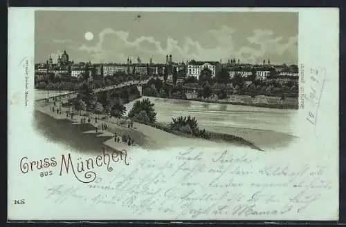 Lithographie München, Isar-Brücke am Maximilianeum