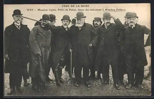 AK Ivry, Monsieur Lépine, Préfet de Police, donne des indications à Monsieur Fallières lors de la crue de la Seine