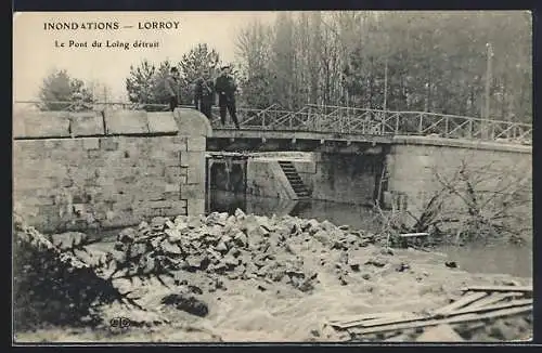 AK Lorroy, Le Pont du Loing détruit lors des inondations