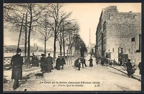 AK Paris, La Crue de la Seine (Janvier-Février 1910), près du Quai de Grenelle