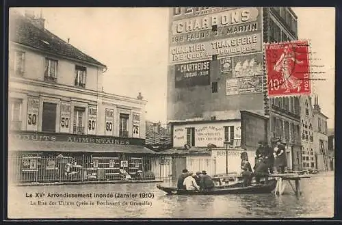 AK Paris, Le XVe Arrondissement inondé (Janvier 1910) La Rue des Usines près du Boulevard de Grenelle