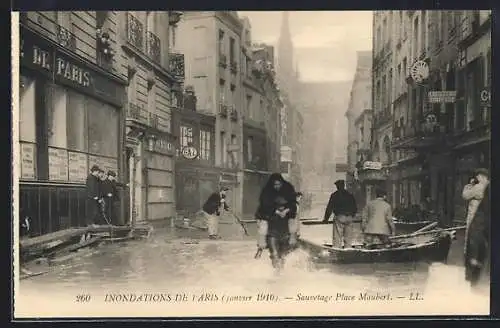 AK Paris, Inondations de janvier 1910, Sauvetage Place Maubert