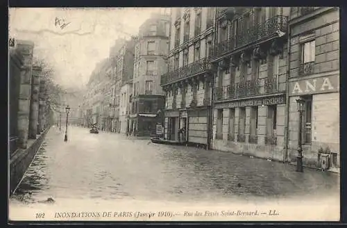 AK Paris, Inondations de janvier 1910, Rue des Fossés Saint-Bernard inondée