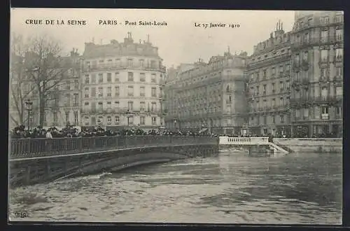 AK Paris, Crue de la Seine 1910, Pont Saint-Louis inondé par les eaux montantes