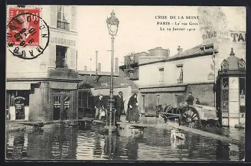 AK Paris, La rue Gros inondée lors de la crue de la Seine, 19 janvier 1910