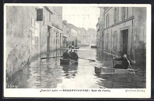 AK Gennevilliers, Rue de Paris inondée lors de la crue de janvier 1910