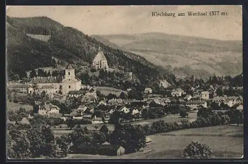 AK Kirchberg am Wechsel, Ortsansicht mit Berg