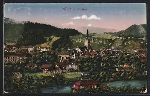 AK Bruck a. d. Mur, Ortsansicht mit Flusspartie