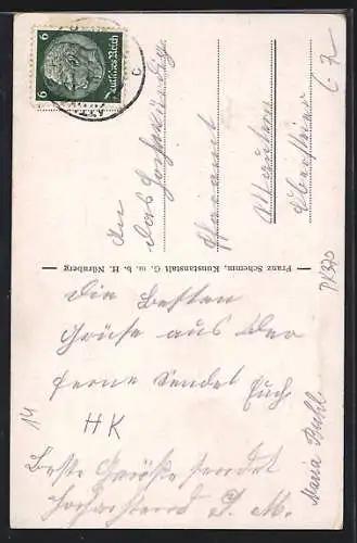 AK Puchheim, Ortsansicht mit Gewässer und Schloss, Schwalbe