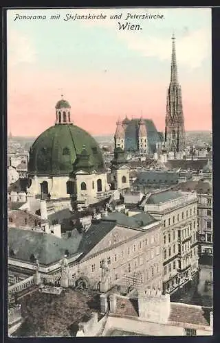 AK Wien, Panorama mit Stefanskirche und Peterskirche