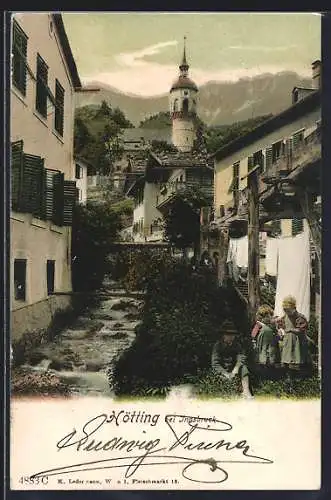 AK Hötting b. Innsbruck, Ortsansicht, Kinder auf einer Wiese