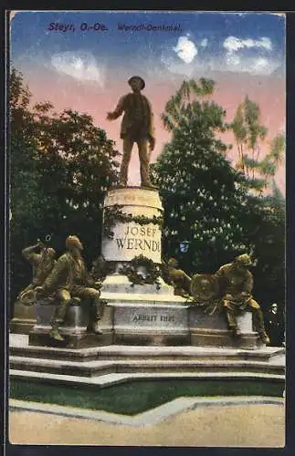 AK Steyr /O.-Oe., Blick auf das Werndl-Denkmal