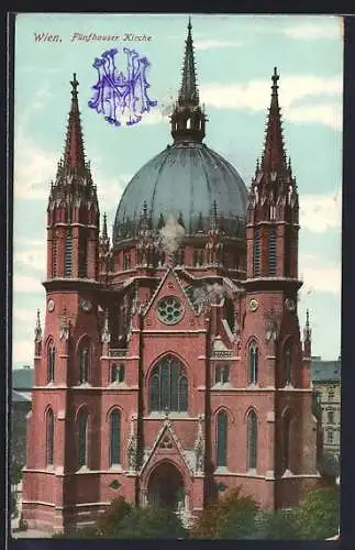 AK Wien, Fünfhaus, Blick auf die Fünfhauser Kirche