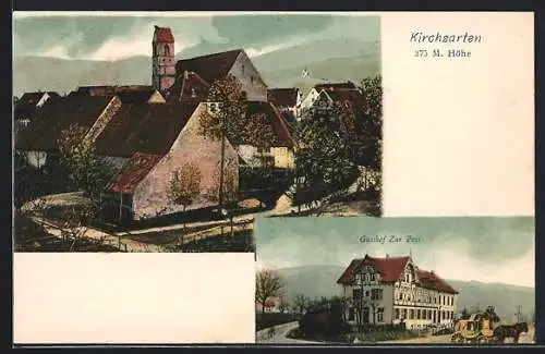 AK Kirchzarten, Gasthof Zur Post, Ortspartie mit Kirche
