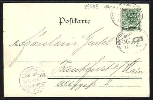 Lithographie Freiburg / Breisgau, Kirche und Hotel Engel